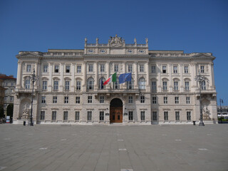 Palace of Lloyd in Piazza Unità d'Italia in Trieste, decorated with allegorical statues on the...