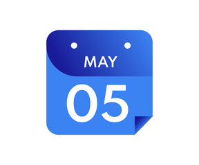 May 5 Date on a Single Day Calendar in Flat Style, 5 May calendar icon