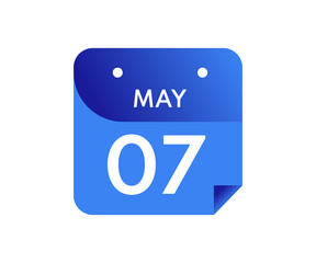 May 7 Date on a Single Day Calendar in Flat Style, 7 May calendar icon