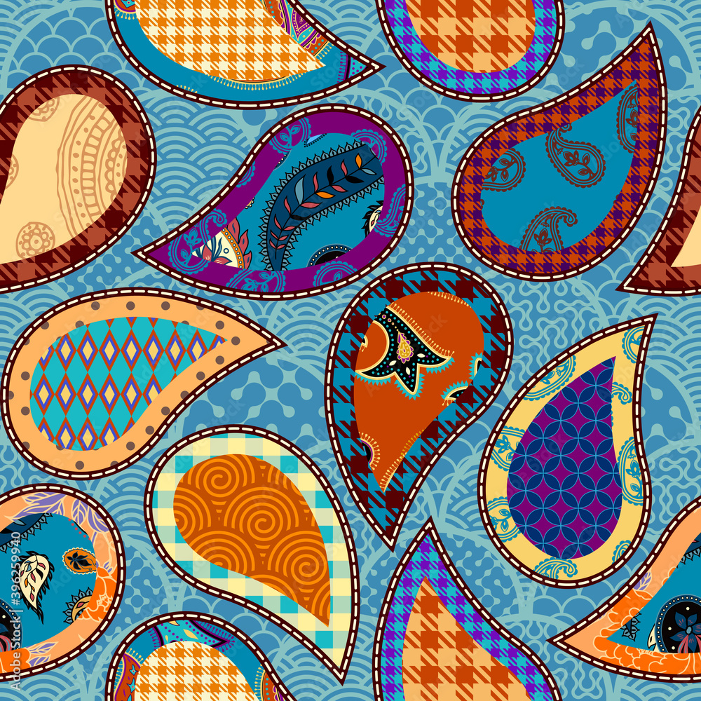 Poster Seamless background pattern. Paisley patchwork pattern. Vector image