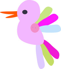 multicolored textile bird children's paper crafts, vector drawing, isolate on white background