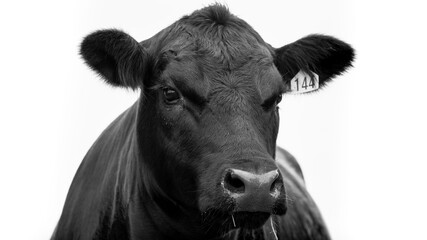 Angus Cow black and white on a farm - obrazy, fototapety, plakaty