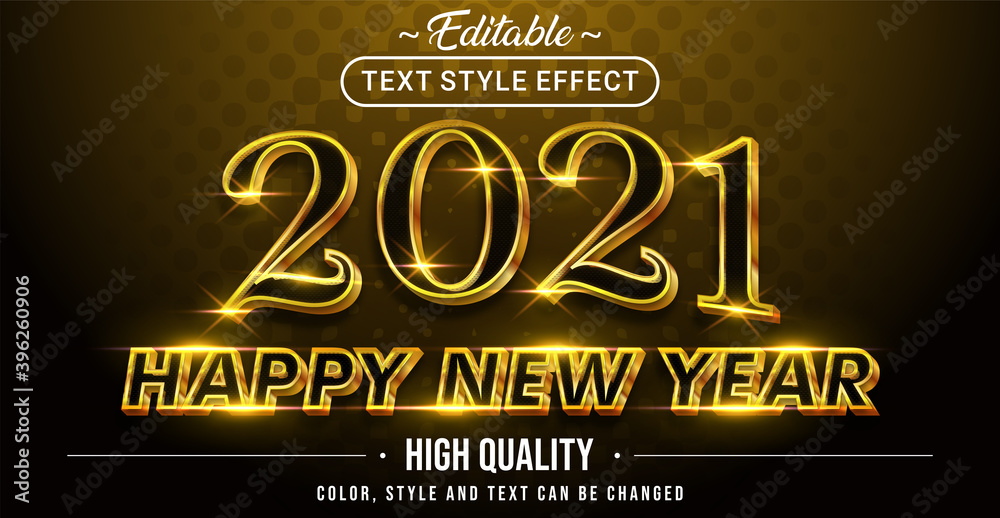 Poster Happy New Year 2021 with Gold Text Effect Color - Editable text effect.