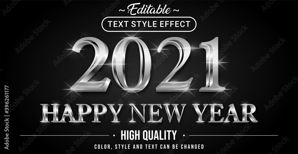Poster Happy New Year 2021 with Silver Text Effect Color - Editable text effect.