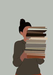 Girls with bunch of books illustration