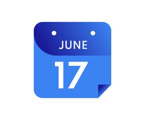 June 17 Date on a Single Day Calendar in Flat Style, 17 June calendar icon