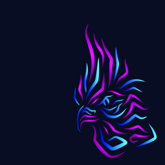 Obraz premium Rooster chicken logo line pop art portrait colorful design with dark background. Abstract vector illustration. Dark minimalist wallpaper