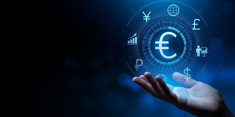 Euro sign currency exchange forex trading business concept. - obrazy, fototapety, plakaty