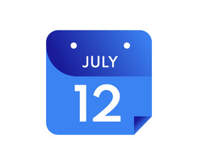 July 12 Date on a Single Day Calendar in Flat Style, 12 July calendar icon