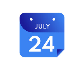 July 24 Date on a Single Day Calendar in Flat Style, 24 July calendar icon
