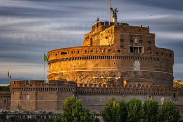 Fototapeta na wymiar Castel Sant Angelo At Sunset In Rome, Italy