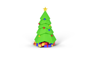 Polygonal christmas tree isolated on white background 3d render illustration