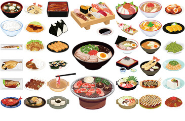 外国人に人気の日本食アイコン①（お寿司、らーめん、焼肉、天ぷら、焼鳥）