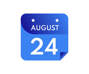August 24 Date on a Single Day Calendar in Flat Style, 24 August calendar icon