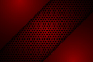 Dark red background of modern technology. Dark red shapes on a carbon grid.
