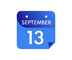 September 13 Date on a Single Day Calendar in Flat Style, 13 September calendar icon