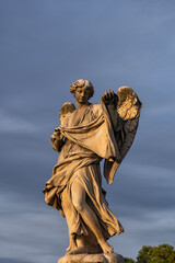 Angel with the Sudarium (Veronica Veil) on Ponte Sant Angelo bridge in Rome, Italy. Marble...