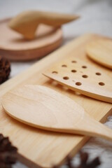 wooden cutlery on the table