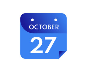 October 27 Date on a Single Day Calendar in Flat Style, 27 October calendar icon