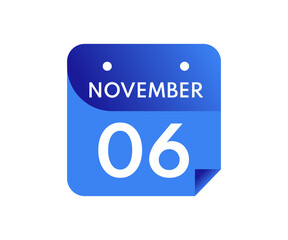 November 6 Date on a Single Day Calendar in Flat Style, 6 November calendar icon