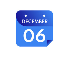 December 6 Date on a Single Day Calendar in Flat Style, 6 December calendar icon