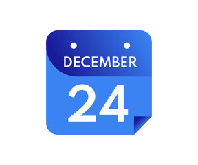 December 24 Date on a Single Day Calendar in Flat Style, 24 December calendar icon