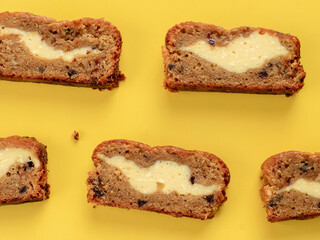 Top View Sliced Banana Bread (Banana Cake) with Cream Cheese Filling