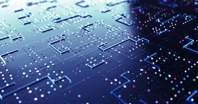 High Tech Futuristic AI Processor. Processing Data In Real Time. Artificial Intelligence. Computer And Technology Related 3D Illustration Render