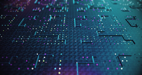 Obraz premium Circuit Board Pattern Close Up. CPU Data Processing. Artificial Intelligence. Computer And Technology Related 3D Illustration Render