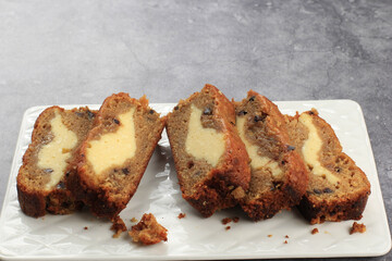 Sliced Cream Cheese Cheesecake Filled Banana Bread