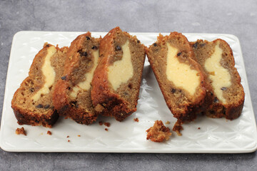 Sliced Cream Cheese Cheesecake Filled Banana Bread