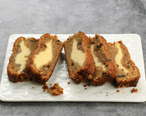 Sliced Cream Cheese Cheesecake Filled Banana Bread