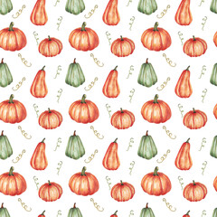 cute watercolor pumpkins seamless pattern