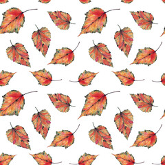 autumn leaves watercolor seamless pattern