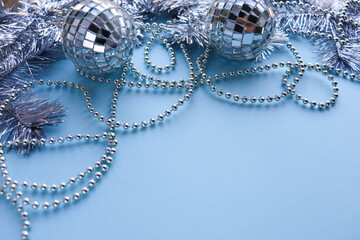 christmas background with balls and fir branches