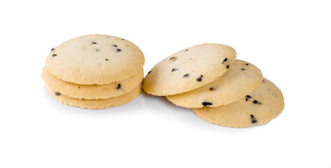 Chocolate chip vanilla cookies isolated on white background