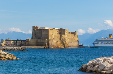 Fototapeta na wymiar Naples, Italy - built during the 15th century, and a main landmark in Naples, Castel dell'Ovo (Egg Castle) is a seaside castle located in the Gulf of Naples