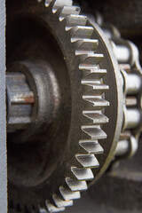 metal gear cogwheel,sprockets in the gearbox in the tractor