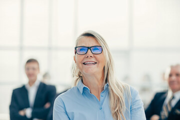 close up. successful business woman looking forward