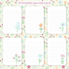 Vector illustration. Printable journal cards. Universal cards with a simple floral design. Empty space for text