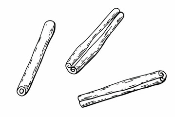 Cinnamon set. Line art. White background, isolator. Stock illustration.	