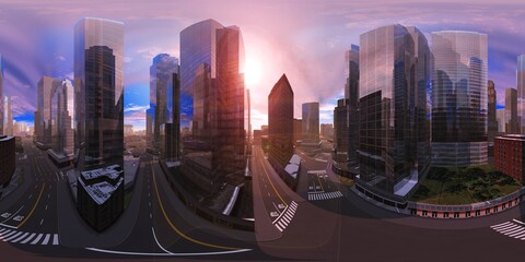 Panorama of the city. Environment map. HDRI map. equidistant projection. Spherical panorama.
