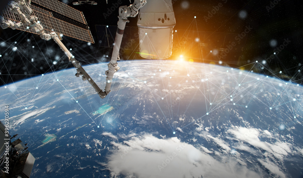 Leinwandbilder Satellites sending datas exchanges and connections system over the globe 3D rendering elements of this image furnished by NASA