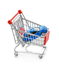 Toy car in shopping cart