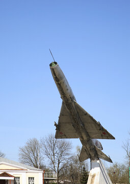 Monument - plane MIG-21 in Toropets. Tver Oblast. Russia