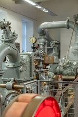 Detail of a classic 1934 industrial hydroelectric generator turbine