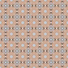 Brown and blue ornamental seamless pattern background