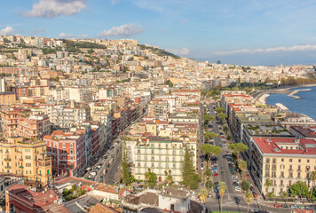 Fototapeta na wymiar Naples, Italy - one of the historical districts in Naples, Chiaia displays a wonderful architecture and luxury residences. Here the district seen from Posillipo 