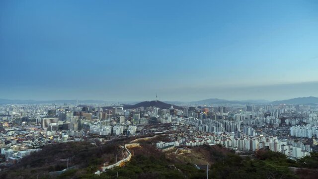 Time Lapse, day to night  Beautiful seoul city view city inwangsan mountain in south korea