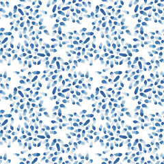 Watercolor background with small blue drops. On a white background. Idea for wallpaper, textiles, packaging.